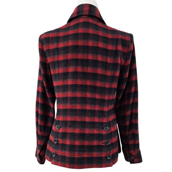 Cabi 3852 Snow Valley Red Black Buffalo Check Plaid Double Breasted Jacket - Picture 2 of 10